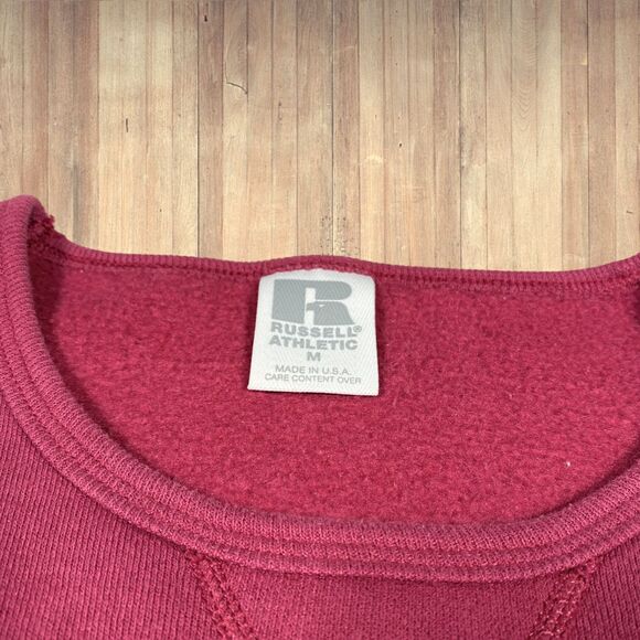Vintage Russell Womens Sweatshirt Top M Red Studded Flower Crop Boxy Sweater USA - Picture 10 of 12